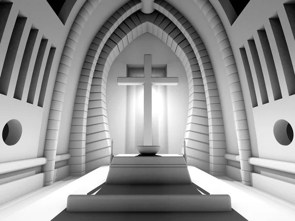 3D gerenderte Darstellung der Innenausstattung einer Kathedrale — Stockfoto