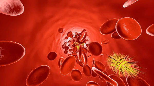 Vírus genérico flutuando na corrente sanguínea — Fotografia de Stock
