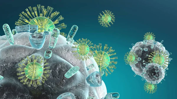 Immune System cells attacking a HIV Virus — Stock Photo, Image