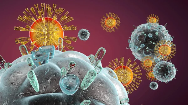 Immuunsysteem cellen een Hiv-Virus aanvallen — Stockfoto