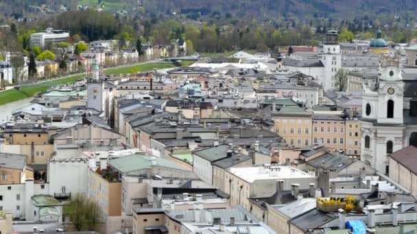 Panoráma Kilátás Történelmi Építészet Város Központjában Salzburg Ausztria — Stock videók