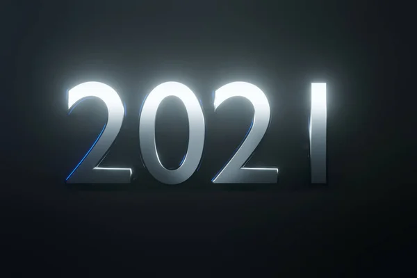 Illustration 3D du nombre 2021 en lettres métalliques — Photo