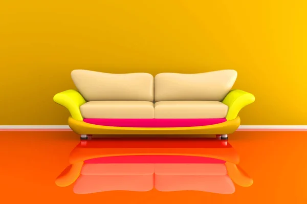 3D-Illustration eines bunten Sofas in einem farbenfrohen Raum — Stockfoto