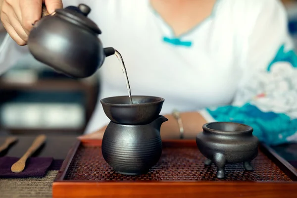 Asya çay seti ahşap tablo — Stok fotoğraf