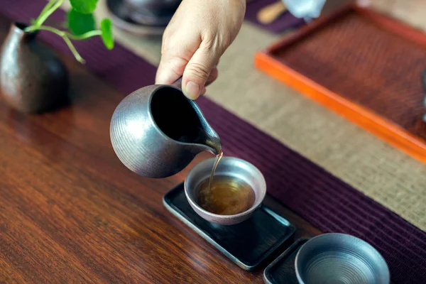 Asian tea set on wooden table — Stock Photo, Image