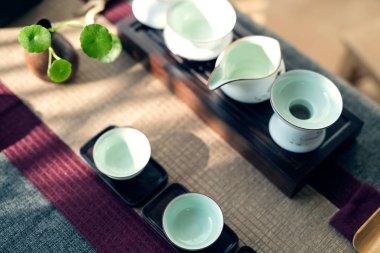 Asya çay seti ahşap tablo