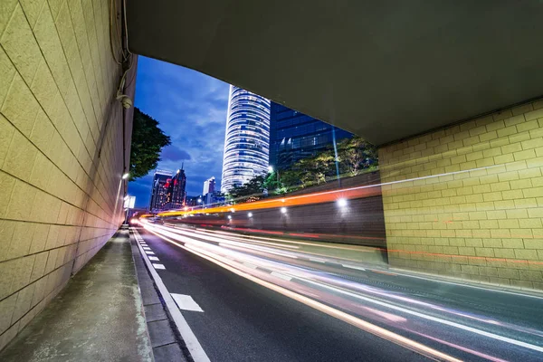 Truck light trails in tunnel — Stock Photo, Image