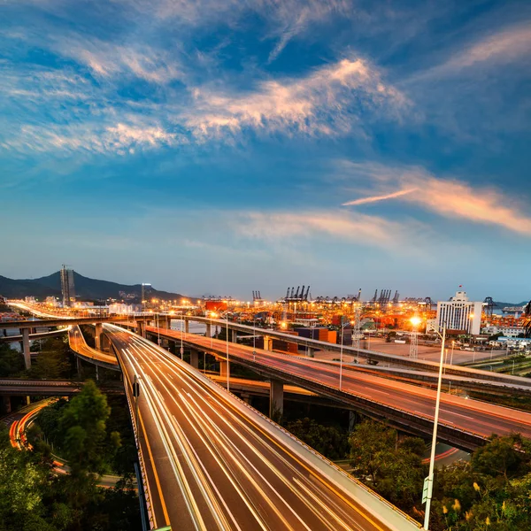 Overpass and wharf at the port — Stock Photo, Image