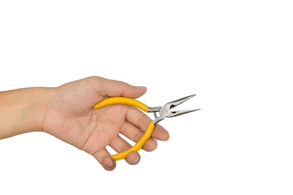Pliers and hand isolated on a white background — Stock Photo, Image