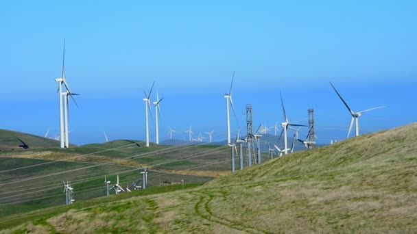 在加利福尼亚州中部沿海丘陵的懒风车 摄像头锁定 — 图库视频影像