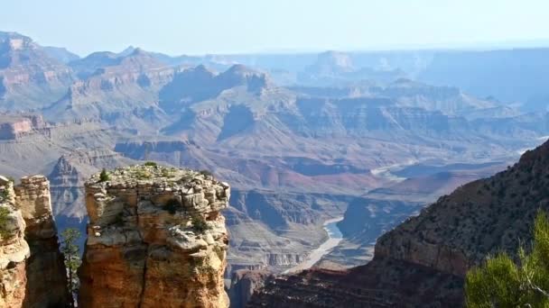 Vista Del Gran Cañón Desde Borde Sur Con Río Colorado — Vídeos de Stock