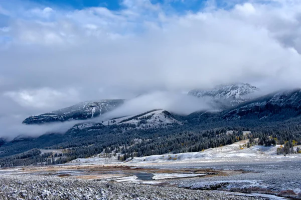 Larmar Vadisi Ndeki Yellowstone Ulusal Parkı Nda Kar Yağıyor — Stok fotoğraf