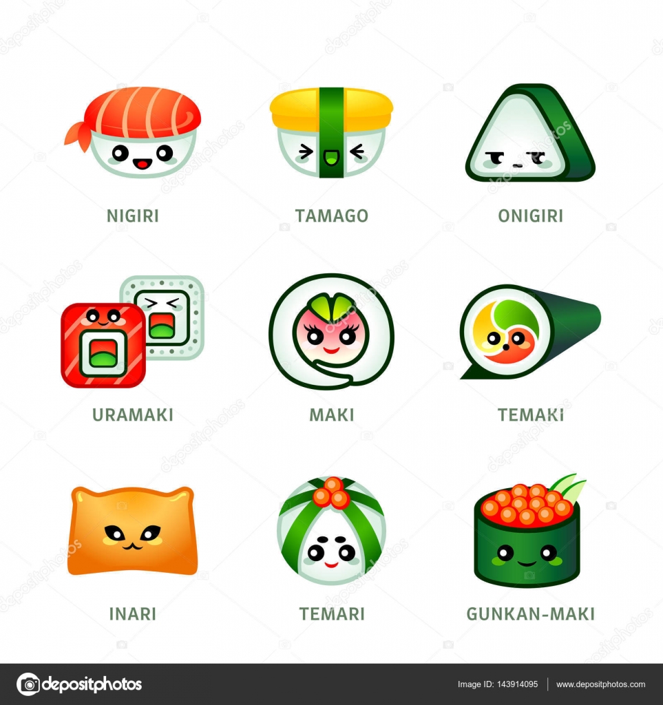 Cute Sushi Bar Icons Stock Vector C Sahuad