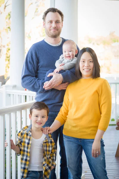 Young Mixed Race Chinese and Caucasian Family Portrait — Stock Photo, Image