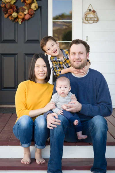 Young Mixed Race Chinese and Caucasian Family Portrait — Stock Photo, Image