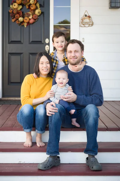 Young Mixed Race Chinese and Caucasian Family Portrait — Stock Photo, Image