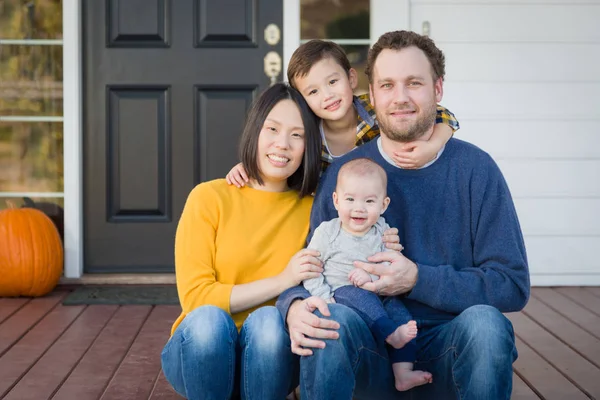 Young Mixed Race Chinese and Caucasian Family Portrait — Stock Photo, Image