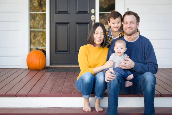 Young Mixed Race Chinese and Caucasian Family Portrait — Stock Photo, Image