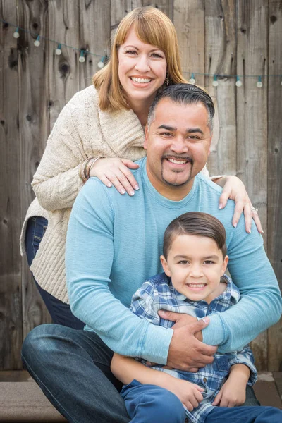 Young Mixed Race Family Portrait Outside — Stock Photo, Image