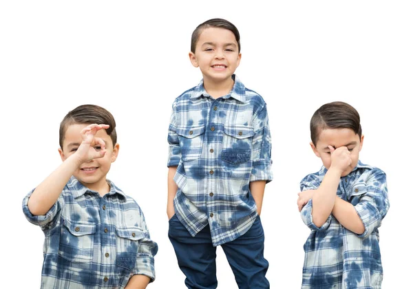 Schattig gemengd ras Boy portret verscheidenheid op wit — Stockfoto