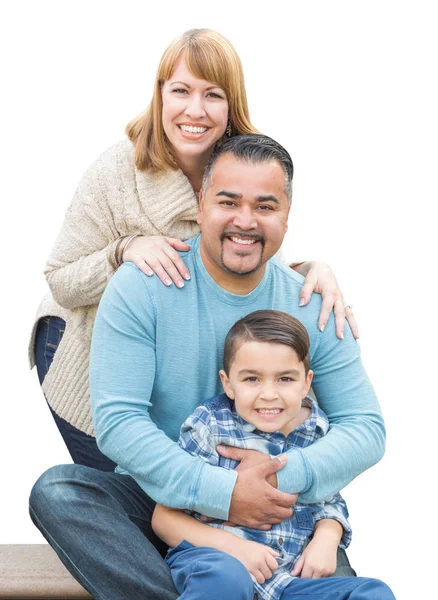 Smíšené rasy hispánské a kavkazské rodina na bílém — Stock fotografie