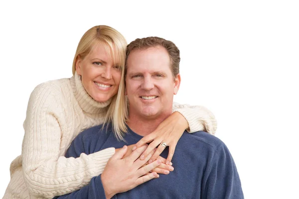 Feliz atractiva pareja caucásica en blanco — Foto de Stock