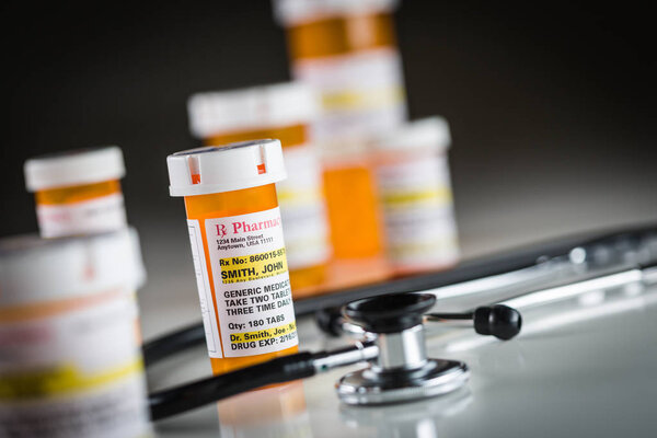 Non-Proprietary Medicine Prescription Bottles Abstract with Stethoscope