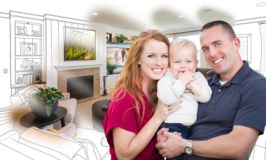 Military Family In Front of Living Room Drawing Photo Combinatio clipart
