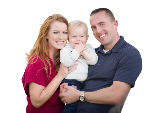 Young Military Parents and Child On White — Stock Photo, Image