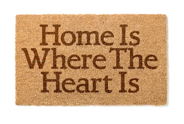 Otthon, ahol a szív üdvözlő szőnyeg, fehér — Stock Fotó
