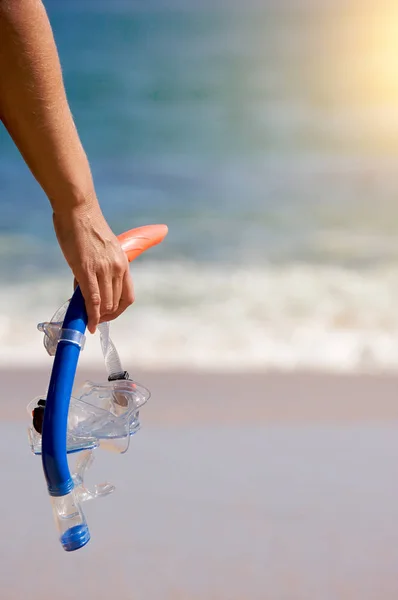 Woman Holding Snorkeling Gear — Stock Photo, Image