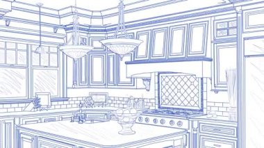 Güzel özel mutfak çizim tamamlanması için geçiş.