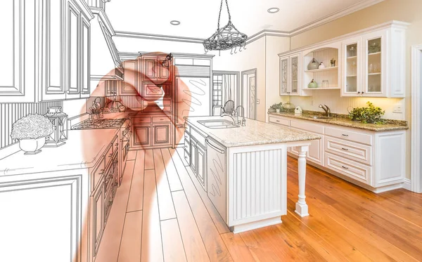 Projeto feito sob encomenda da cozinha do desenho da mão com a gradação que revela Phot — Fotografia de Stock