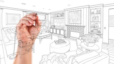 Hand Drawing Custom Living Room Design On A White Background. clipart