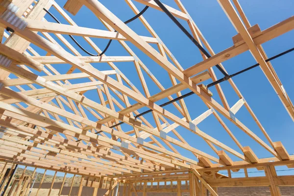 Wood Home Framing Abstract At Construction Site. — Stock Photo, Image