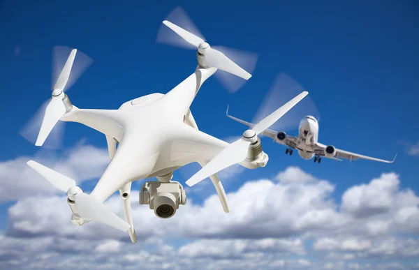 Unmanned Aircraft System (UAV) Quadcopter Drone In The Air Too C — Stock Photo, Image