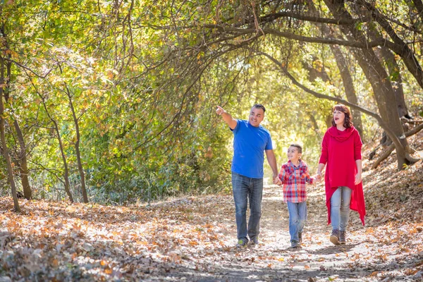 Gemengd ras Kaukasisch en Hispanic familie nemen van een wandeling op de Pa — Stockfoto