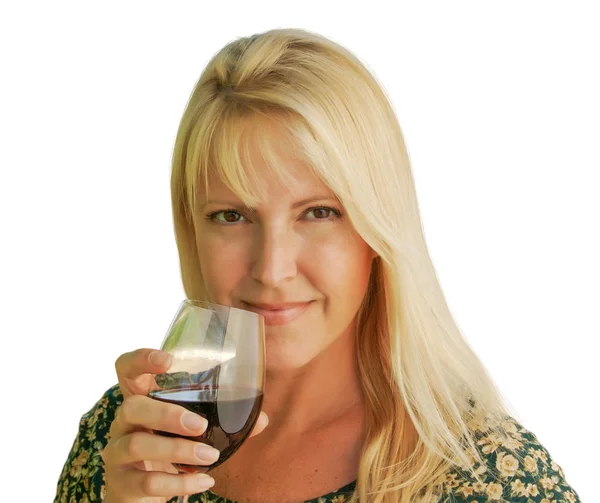 Attractive Woman Holding Wine Glass Isolated on White Background — Stock Photo, Image