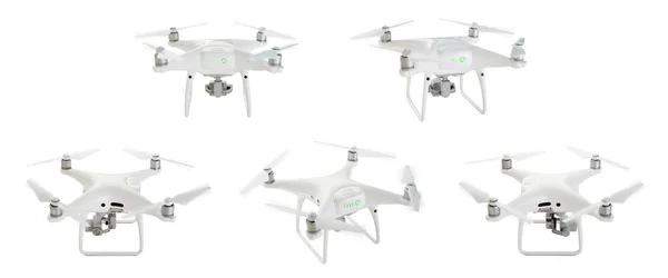 Samolotów bezzałogowych System (Uav) Quadcopter drony zestaw 1 2 na białym tle. — Zdjęcie stockowe