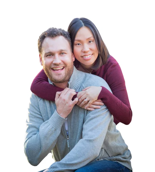 Casal misto branco e chinês isolado em fundo branco . — Fotografia de Stock