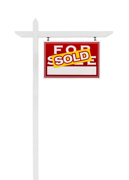 Rechterpagina verkocht voor verkoop onroerend goed teken geïsoleerd op een witte achtergrond. — Stockfoto