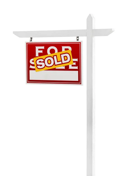 Продается левая сторона Знак "Продажа недвижимости" на белом фоне . — стоковое фото