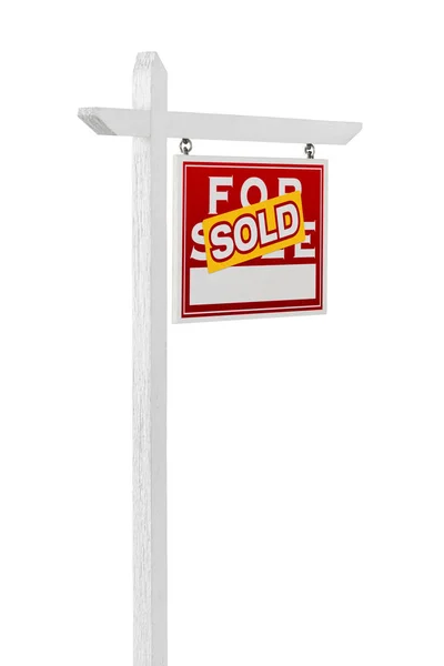Derecha frente Vendido para la venta Signo de bienes raíces aislado sobre un fondo blanco . — Foto de Stock