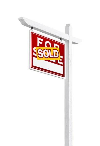 Izquierda Orientación Vendido para la venta Señal de bienes raíces Aislado sobre un fondo blanco . — Foto de Stock