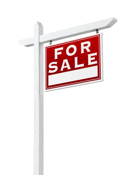 Recht tegenover voor verkoop onroerend goed teken geïsoleerd op een witte achtergrond. — Stockfoto