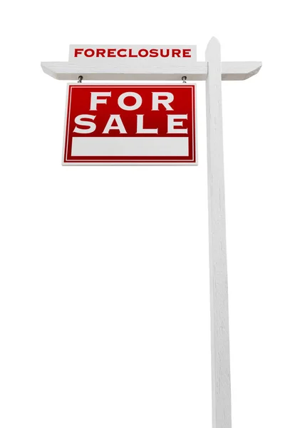Links vor Zwangsvollstreckung verkauft zum Verkauf Immobilienschild isoliert auf weiß. — Stockfoto