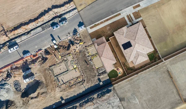 Drone légi Nézd keresztmetszet otthon építési terület — Stock Fotó