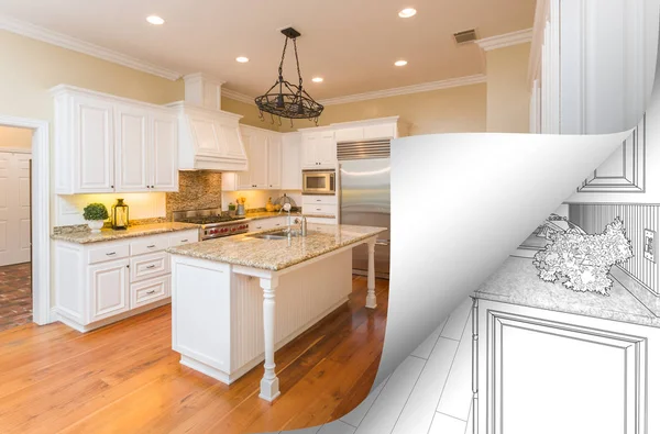 Küche Fotoseite Ecke Umblättern mit Zeichnung hinter — Stockfoto