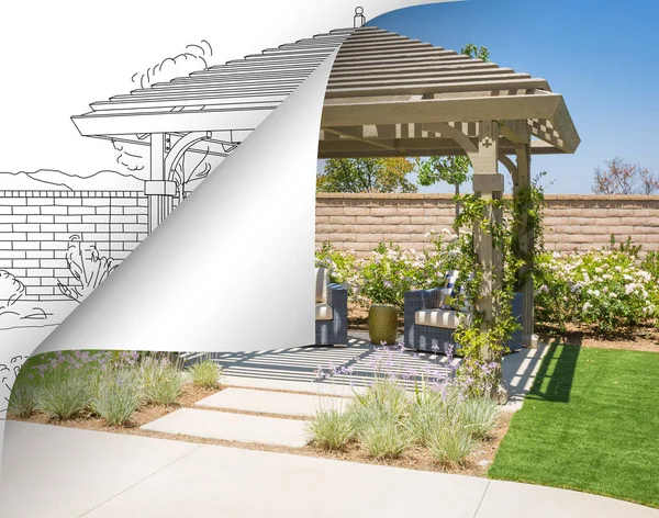 Completed Pergola Photo Page Flipping Drawing — Stock Photo, Image