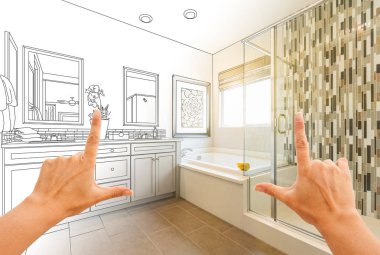 Eller çerçeveleme özel Master Banyo çizim ve fotoğraf geçiş
